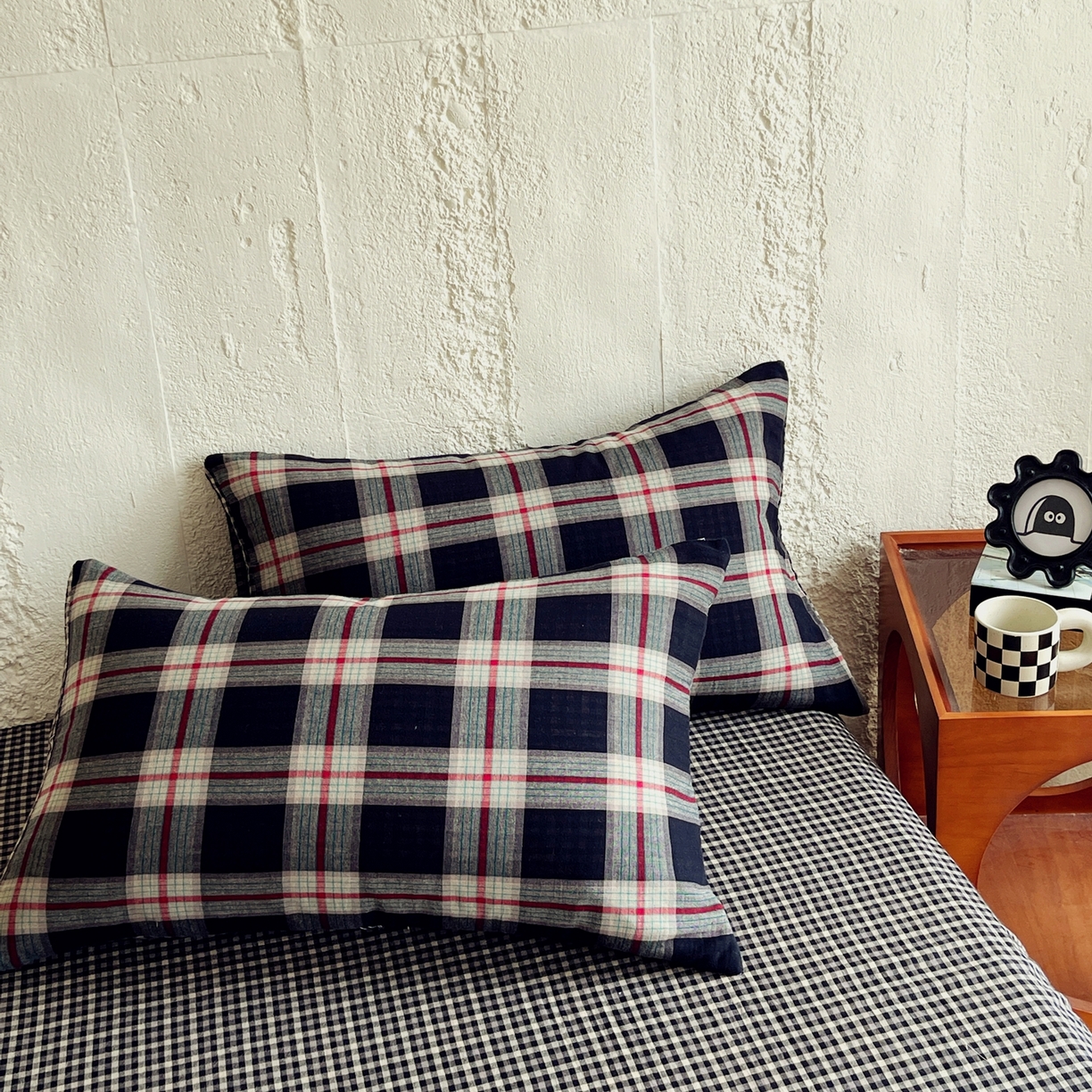 91家纺网 家纺一手货源 找家纺 （总）双层纱家居 2025新款黑大格双层纱四件套