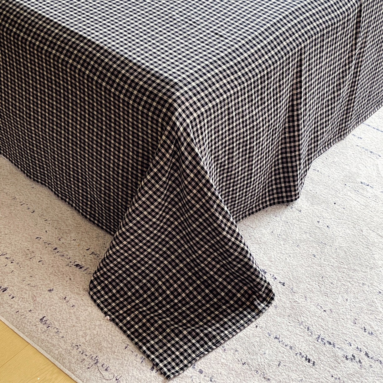 91家纺网 家纺一手货源 找家纺 （总）双层纱家居 2025新款黑大格双层纱四件套