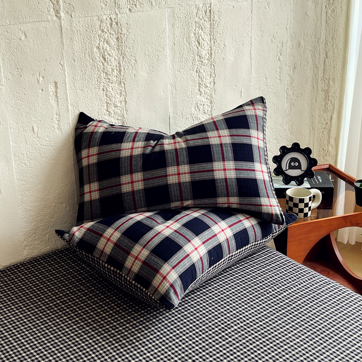 91家纺网 家纺一手货源 找家纺 （总）双层纱家居 2025新款黑大格双层纱四件套