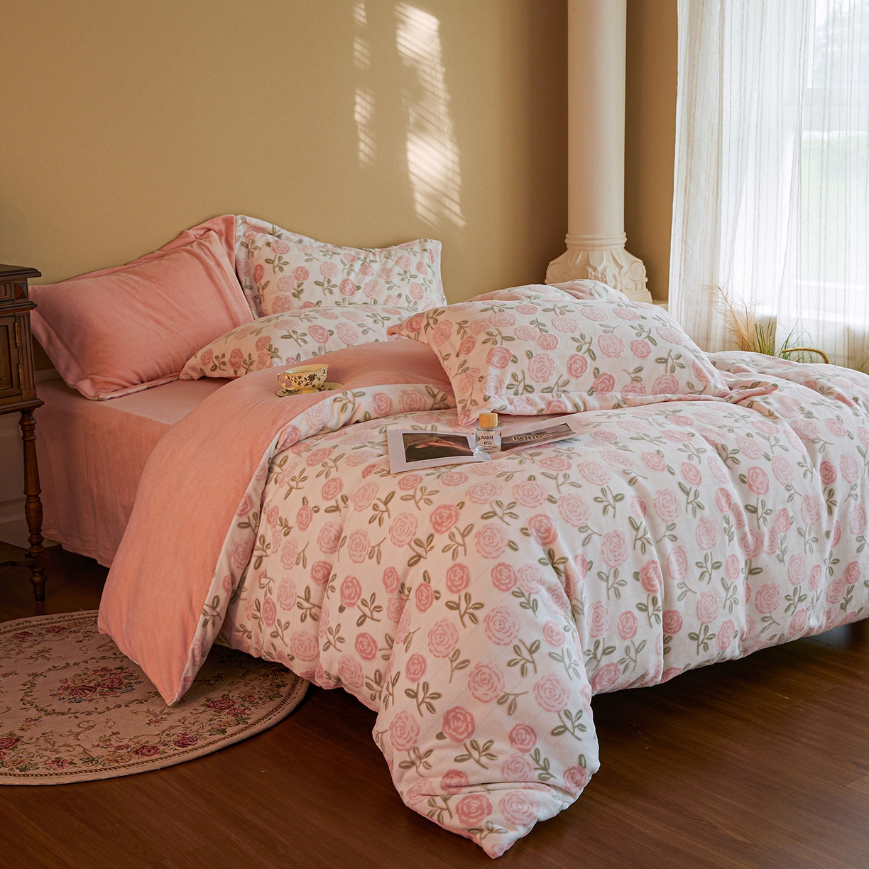 91家纺网 家纺一手货源 找家纺 菡宝 【主推第三批 带质检报告】A类全消光230g雕花绒牛奶绒四件套支持定制定做尺寸 艾莎