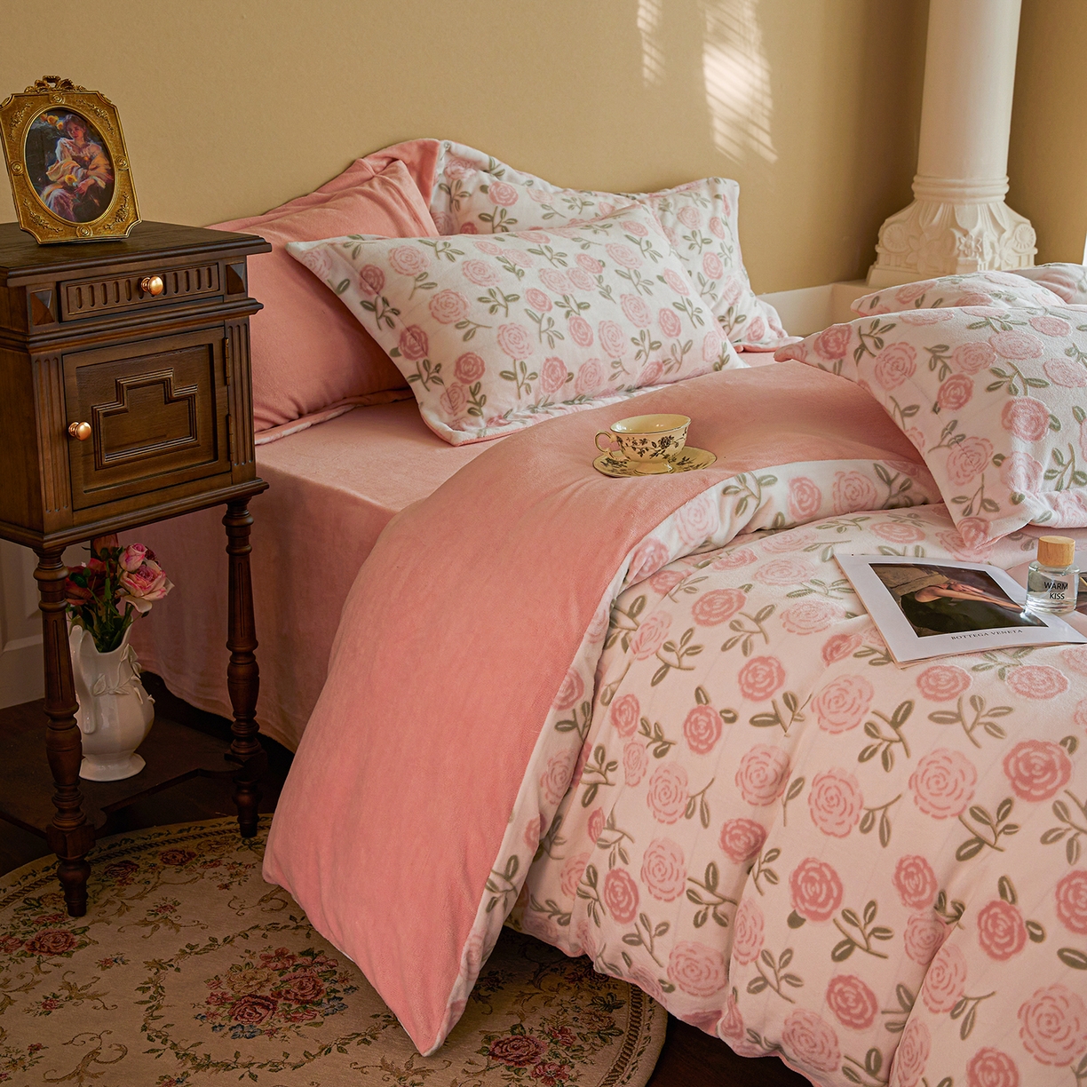 91家纺网 家纺一手货源 找家纺 菡宝 【主推第三批 带质检报告】A类全消光230g雕花绒牛奶绒四件套支持定制定做尺寸 艾莎