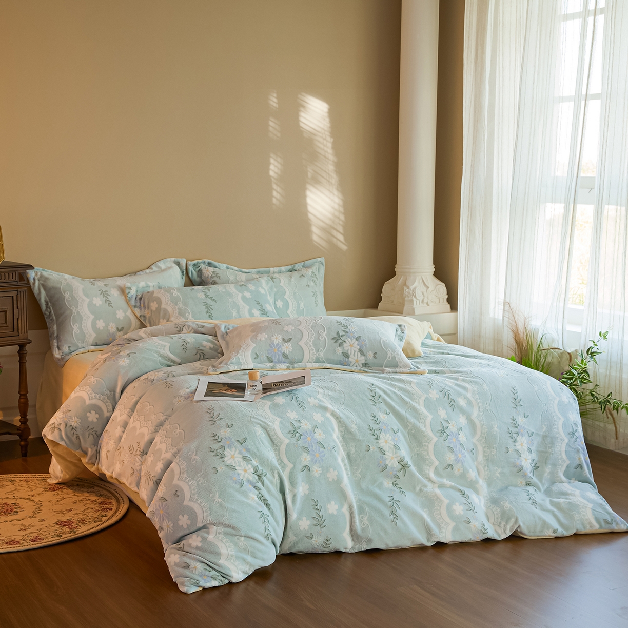 菡宝 【主推第三批 带质检报告】A类全消光230g雕花绒牛奶绒四件套支持定制定做尺寸 安妮绿