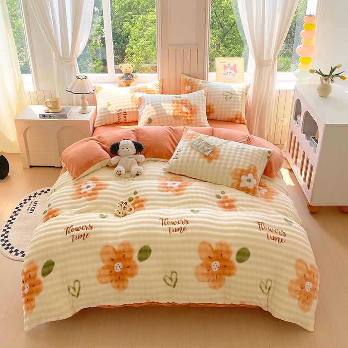 91家纺网 家纺一手货源 找家纺 （总）艾橙 2025新款泡泡牛奶绒加厚保暖印花四件套