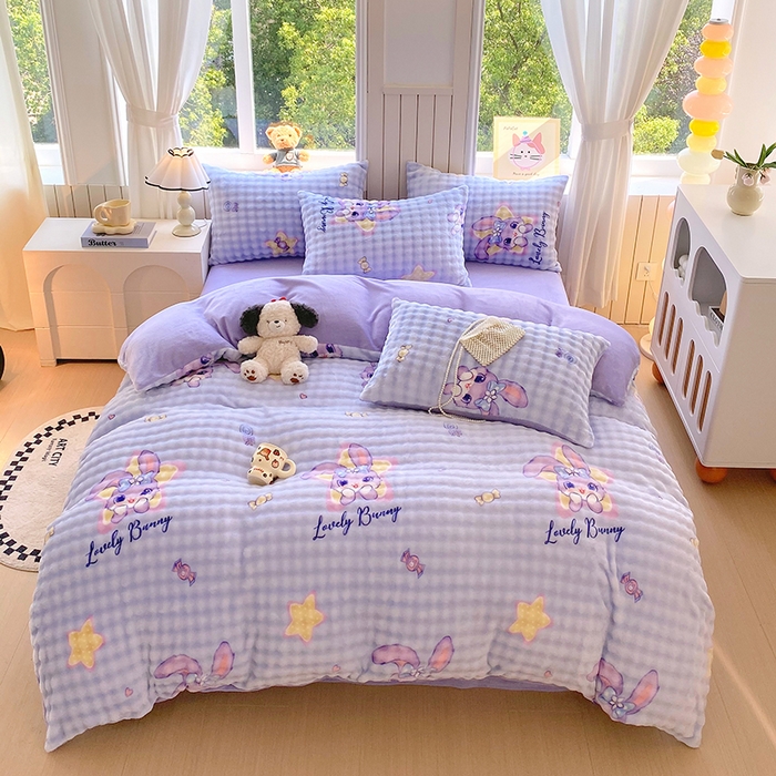 91家纺网 家纺一手货源 找家纺 （总）艾橙 2025新款泡泡牛奶绒加厚保暖印花四件套