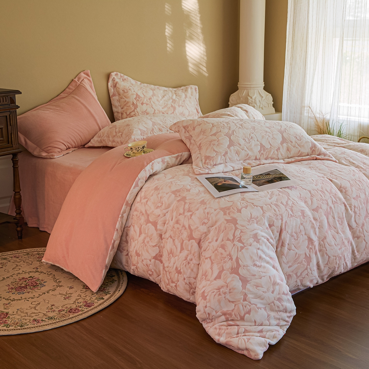 91家纺网 家纺一手货源 找家纺 菡宝 【主推第三批 带质检报告】A类全消光230g雕花绒牛奶绒四件套支持定制定做尺寸 繁花倾心