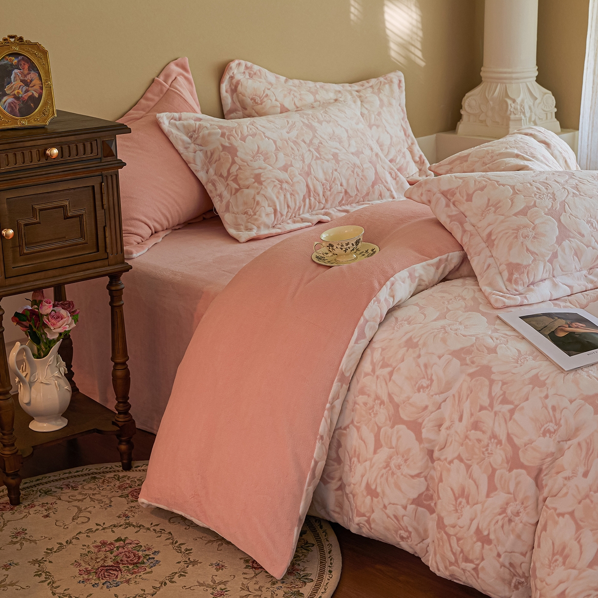 91家纺网 家纺一手货源 找家纺 菡宝 【主推第三批 带质检报告】A类全消光230g雕花绒牛奶绒四件套支持定制定做尺寸 繁花倾心