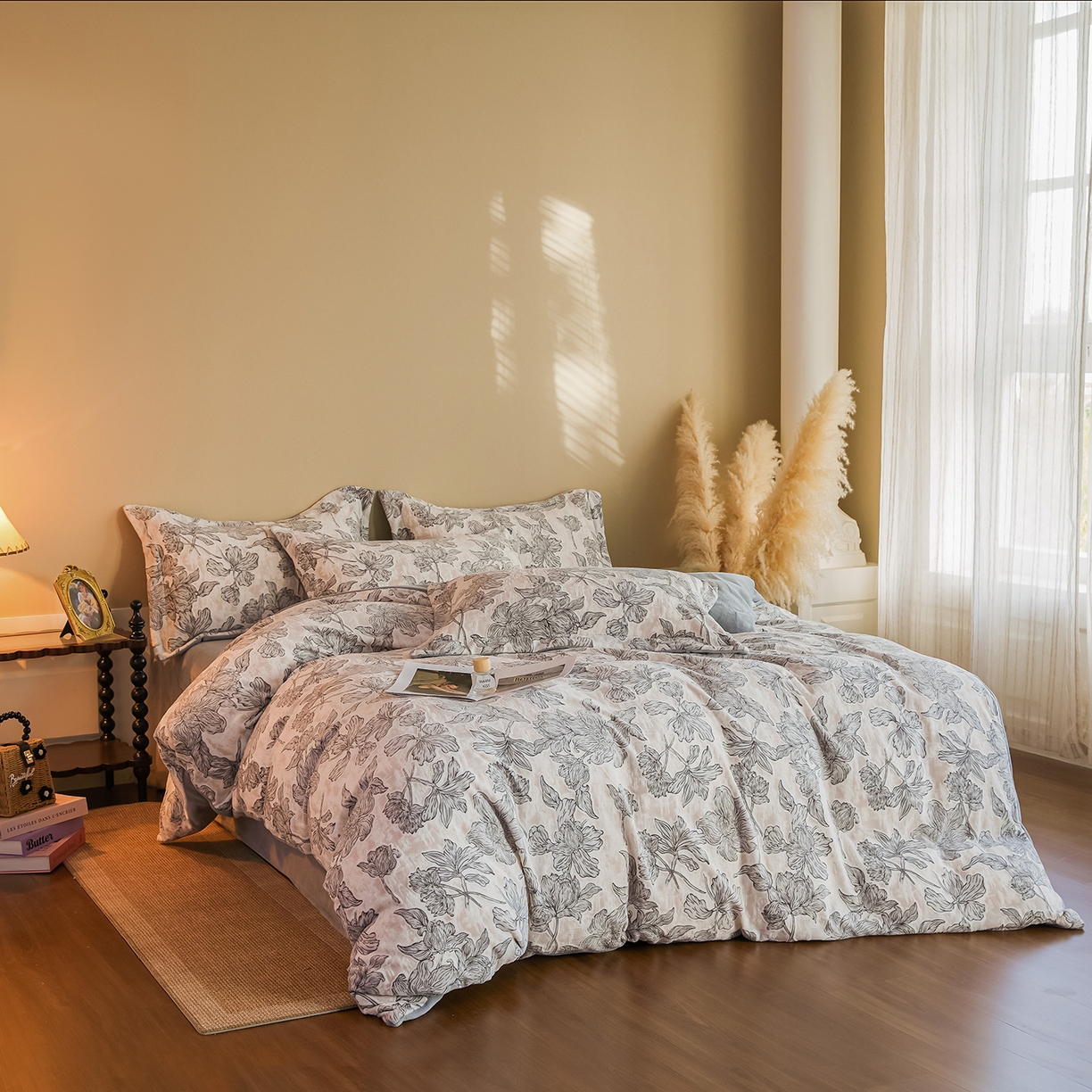 菡宝 【主推第三批 带质检报告】A类全消光230g雕花绒牛奶绒四件套支持定制定做尺寸 繁花曦月