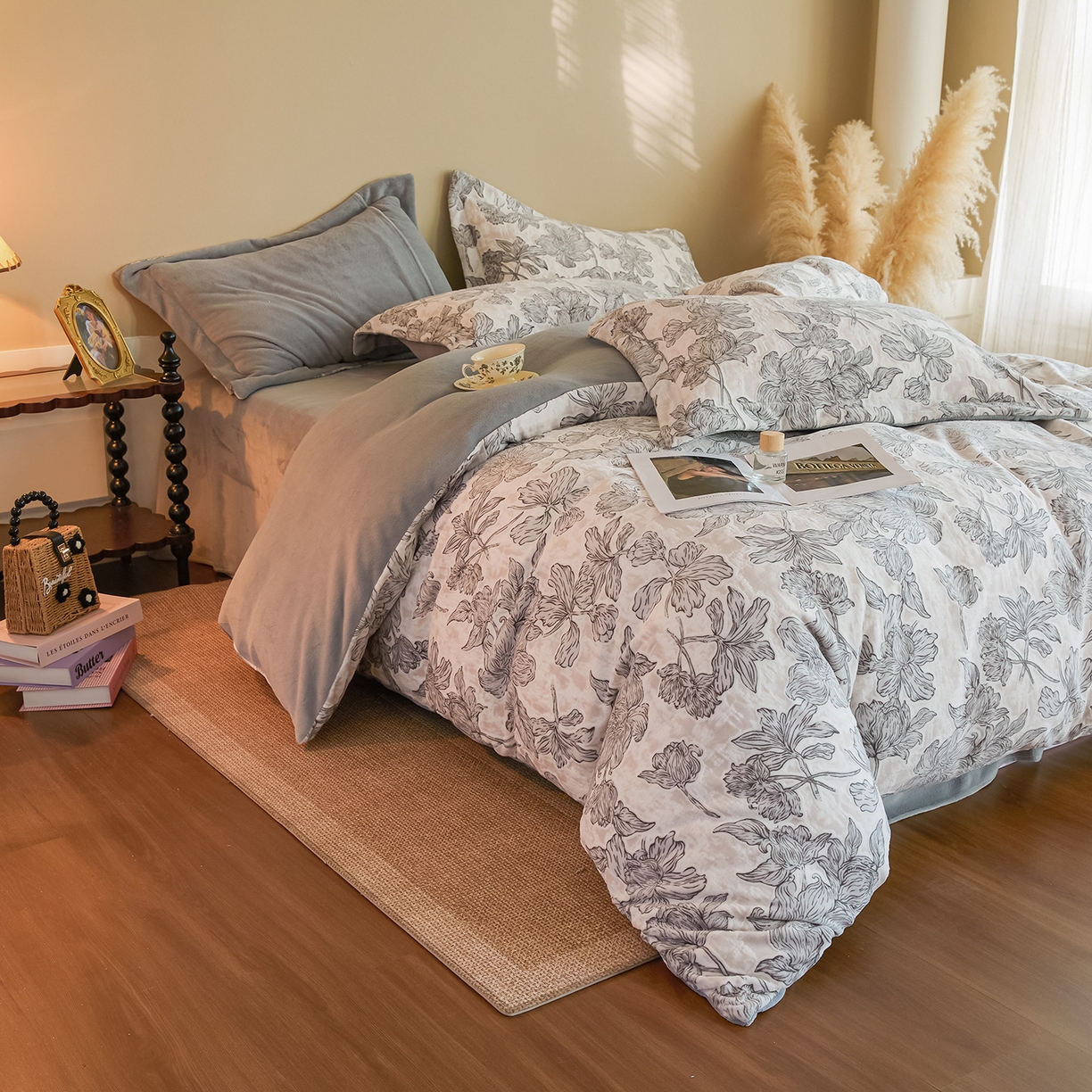 91家纺网 家纺一手货源 找家纺 菡宝 【主推第三批 带质检报告】A类全消光230g雕花绒牛奶绒四件套支持定制定做尺寸 繁花曦月