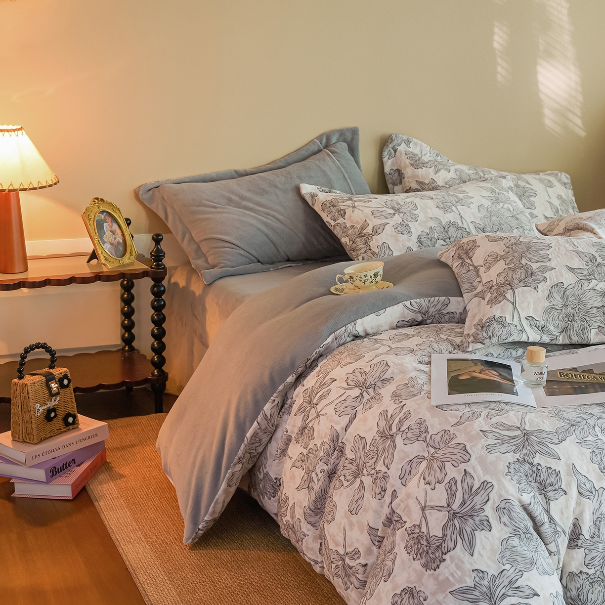 91家纺网 家纺一手货源 找家纺 菡宝 【主推第三批 带质检报告】A类全消光230g雕花绒牛奶绒四件套支持定制定做尺寸 繁花曦月