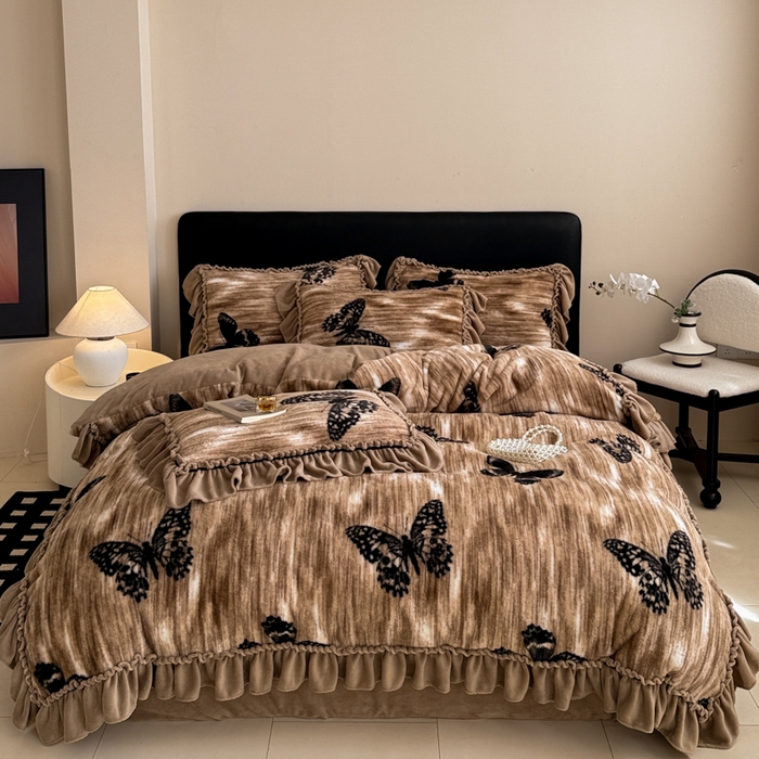 91家纺网 家纺一手货源 找家纺 （总）米莱家纺 2025新款兔毛绒法式花边四件套