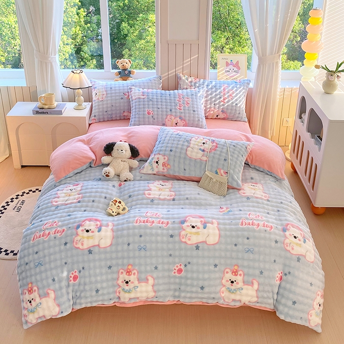 艾橙 2025新款泡泡牛奶绒加厚保暖印花四件套 比尔狗