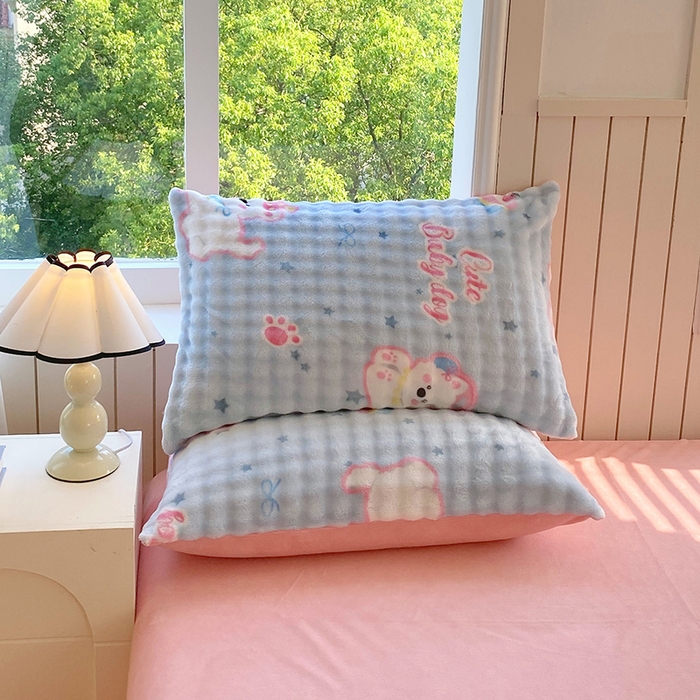 91家纺网 家纺一手货源 找家纺 艾橙 2025新款泡泡牛奶绒加厚保暖印花四件套 比尔狗