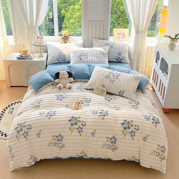 艾橙 2025新款泡泡牛奶绒加厚保暖印花四件套 花吟