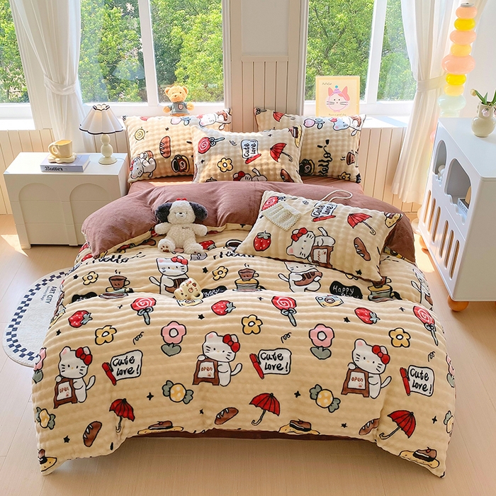 艾橙 2025新款泡泡牛奶绒加厚保暖印花四件套 画笔卡通