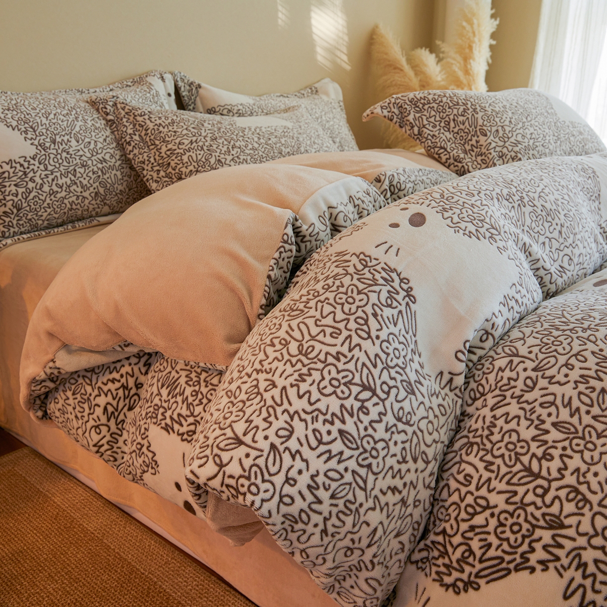 91家纺网 家纺一手货源 找家纺 菡宝 【主推第三批 带质检报告】A类全消光230g雕花绒牛奶绒四件套支持定制定做尺寸 萌趣小狗