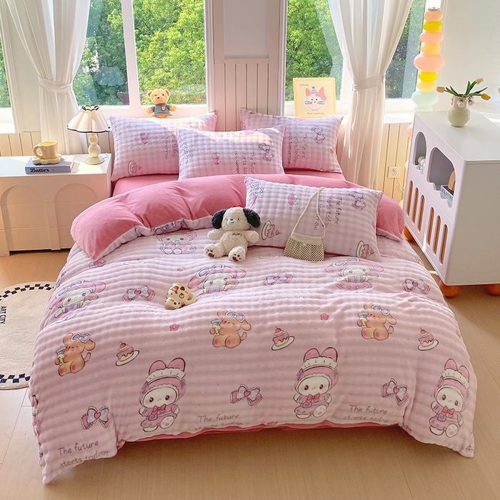 艾橙 2025新款泡泡牛奶绒加厚保暖印花四件套 美乐迪