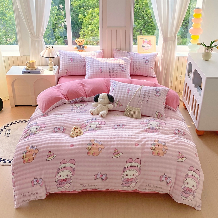 91家纺网 家纺一手货源 找家纺 艾橙 2025新款泡泡牛奶绒加厚保暖印花四件套 美乐迪