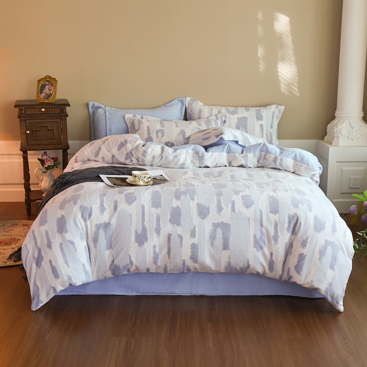 91家纺网 家纺一手货源 找家纺 菡宝 【主推第三批 带质检报告】A类全消光230g雕花绒牛奶绒四件套支持定制定做尺寸 奇想