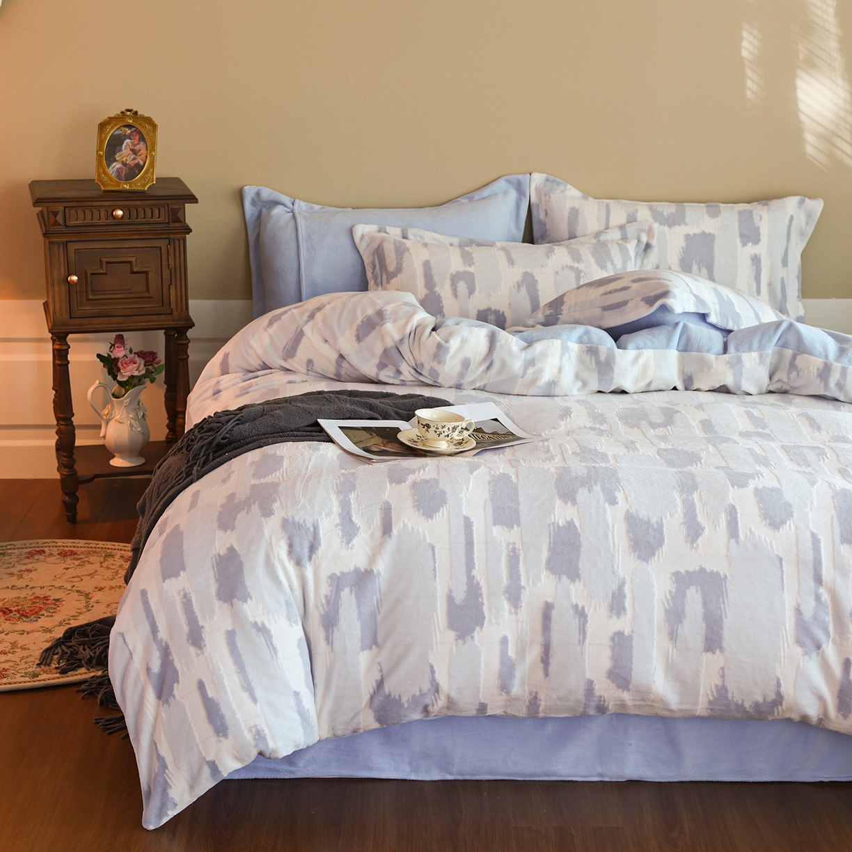 91家纺网 家纺一手货源 找家纺 菡宝 【主推第三批 带质检报告】A类全消光230g雕花绒牛奶绒四件套支持定制定做尺寸 奇想