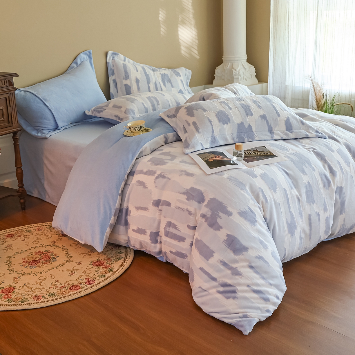 91家纺网 家纺一手货源 找家纺 菡宝 【主推第三批 带质检报告】A类全消光230g雕花绒牛奶绒四件套支持定制定做尺寸 奇想