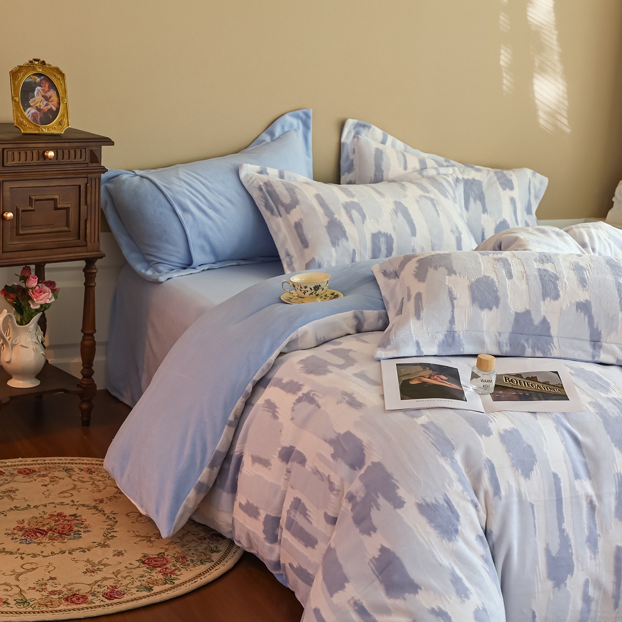 91家纺网 家纺一手货源 找家纺 菡宝 【主推第三批 带质检报告】A类全消光230g雕花绒牛奶绒四件套支持定制定做尺寸 奇想