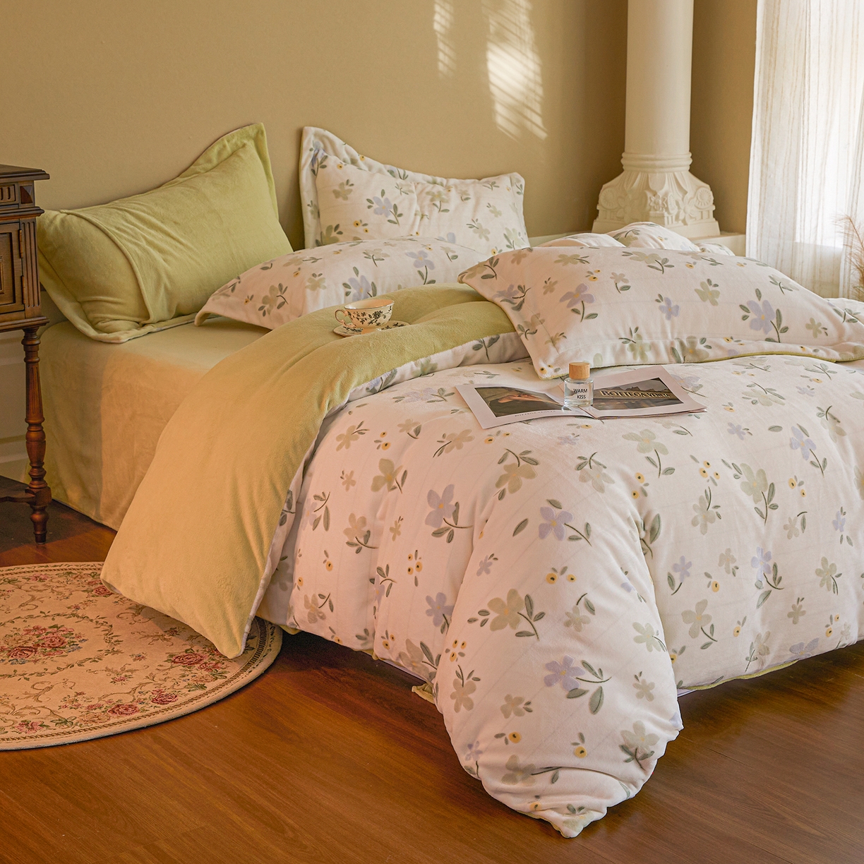 91家纺网 家纺一手货源 找家纺 菡宝 【主推第三批 带质检报告】A类全消光230g雕花绒牛奶绒四件套支持定制定做尺寸 邂逅