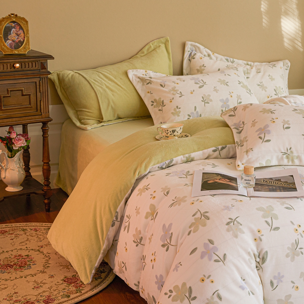 91家纺网 家纺一手货源 找家纺 菡宝 【主推第三批 带质检报告】A类全消光230g雕花绒牛奶绒四件套支持定制定做尺寸 邂逅