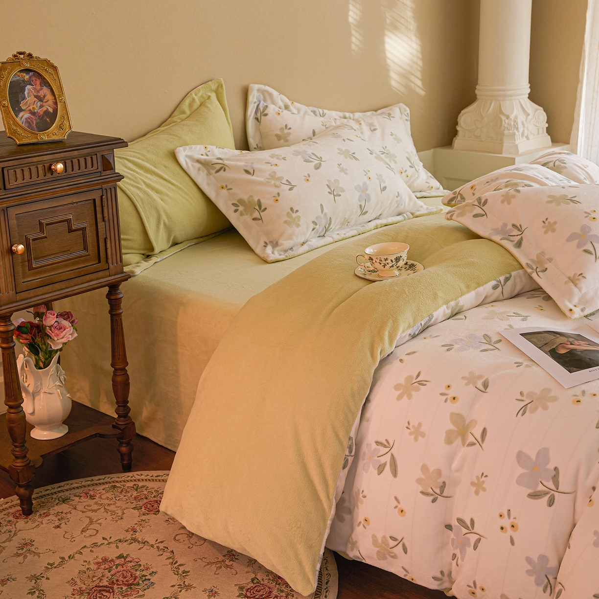 91家纺网 家纺一手货源 找家纺 菡宝 【主推第三批 带质检报告】A类全消光230g雕花绒牛奶绒四件套支持定制定做尺寸 邂逅