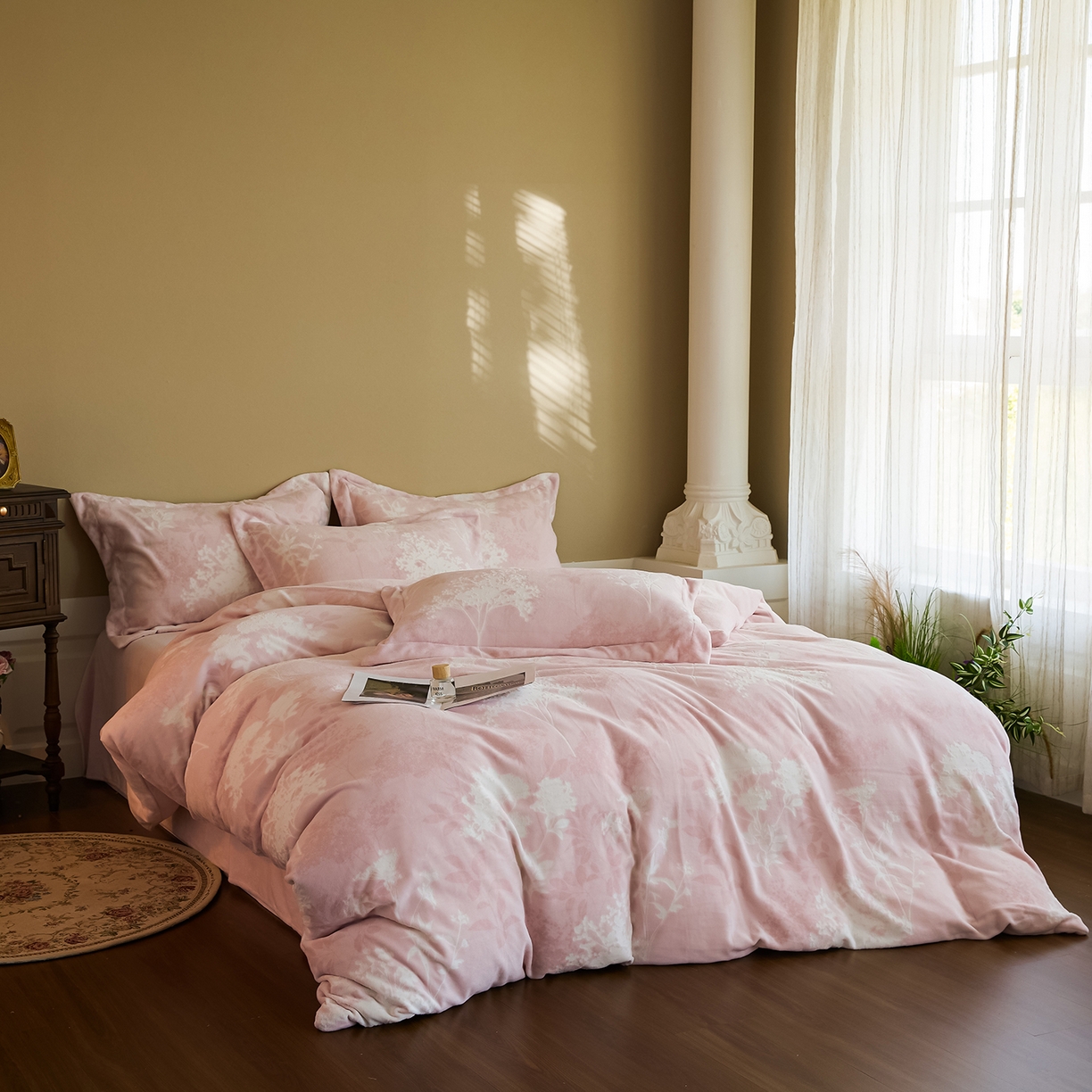 菡宝 【主推第三批 带质检报告】A类全消光230g雕花绒牛奶绒四件套支持定制定做尺寸 叶伴芬芳