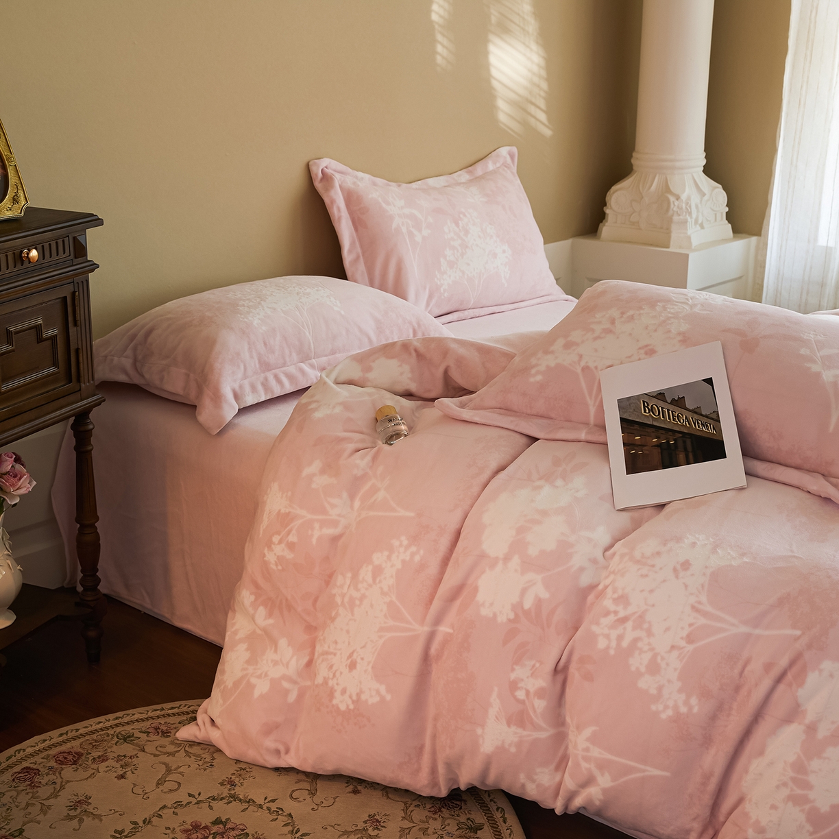 91家纺网 家纺一手货源 找家纺 菡宝 【主推第三批 带质检报告】A类全消光230g雕花绒牛奶绒四件套支持定制定做尺寸 叶伴芬芳