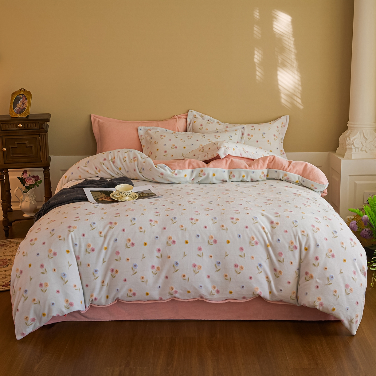 91家纺网 家纺一手货源 找家纺 菡宝 【主推第三批 带质检报告】A类全消光230g雕花绒牛奶绒四件套支持定制定做尺寸 悠然