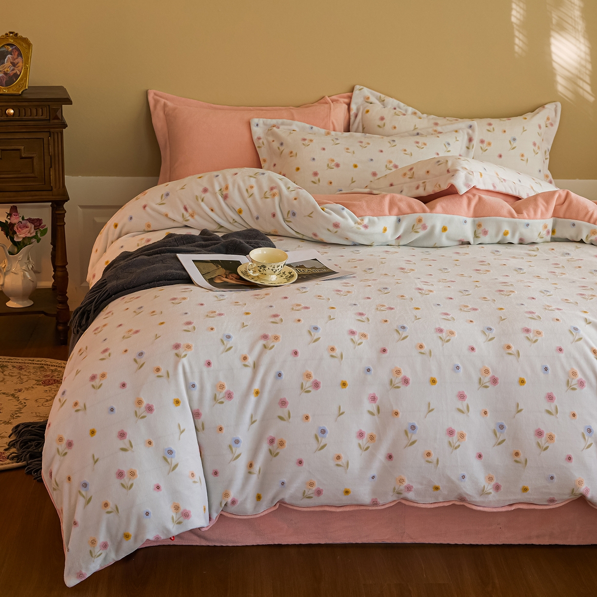 91家纺网 家纺一手货源 找家纺 菡宝 【主推第三批 带质检报告】A类全消光230g雕花绒牛奶绒四件套支持定制定做尺寸 悠然