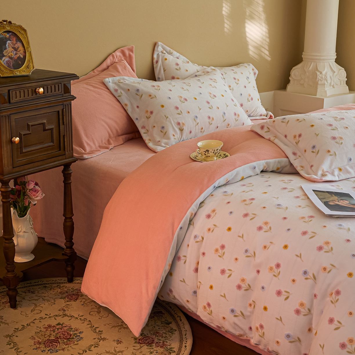 91家纺网 家纺一手货源 找家纺 菡宝 【主推第三批 带质检报告】A类全消光230g雕花绒牛奶绒四件套支持定制定做尺寸 悠然