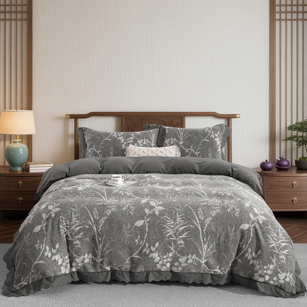 91家纺网 家纺一手货源 找家纺 （总）鲁爱家纺供货 2025新款全棉色织提花（花边镂空款）四件套