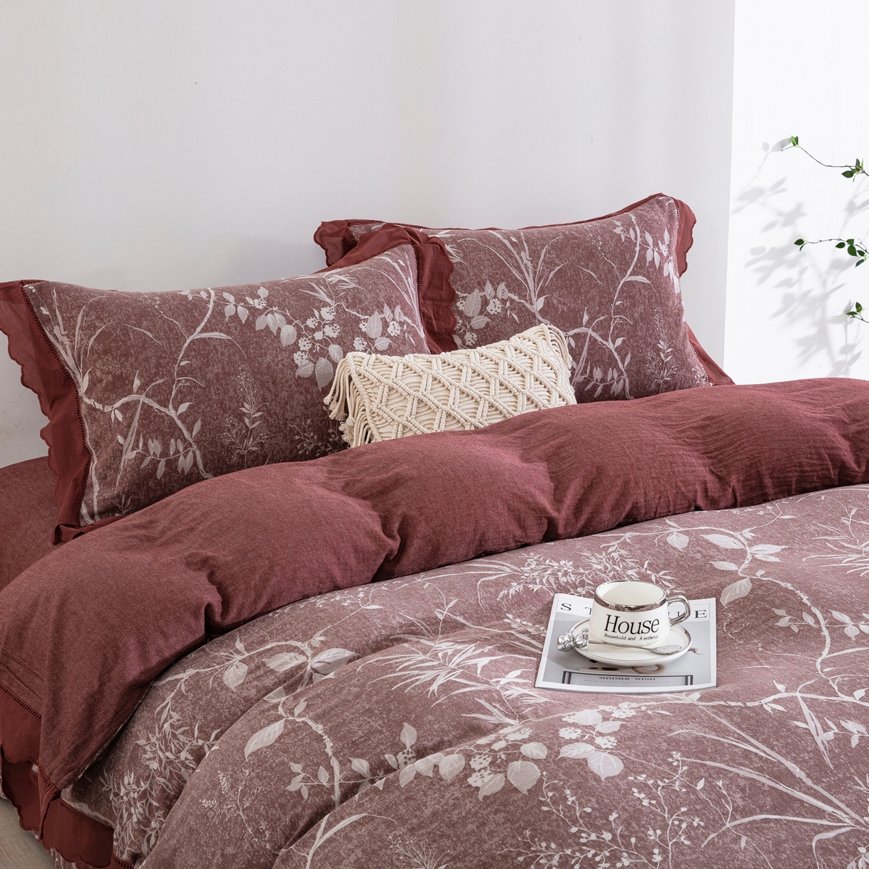 91家纺网 家纺一手货源 找家纺 （总）鲁爱家纺供货 2025新款全棉色织提花（花边镂空款）四件套