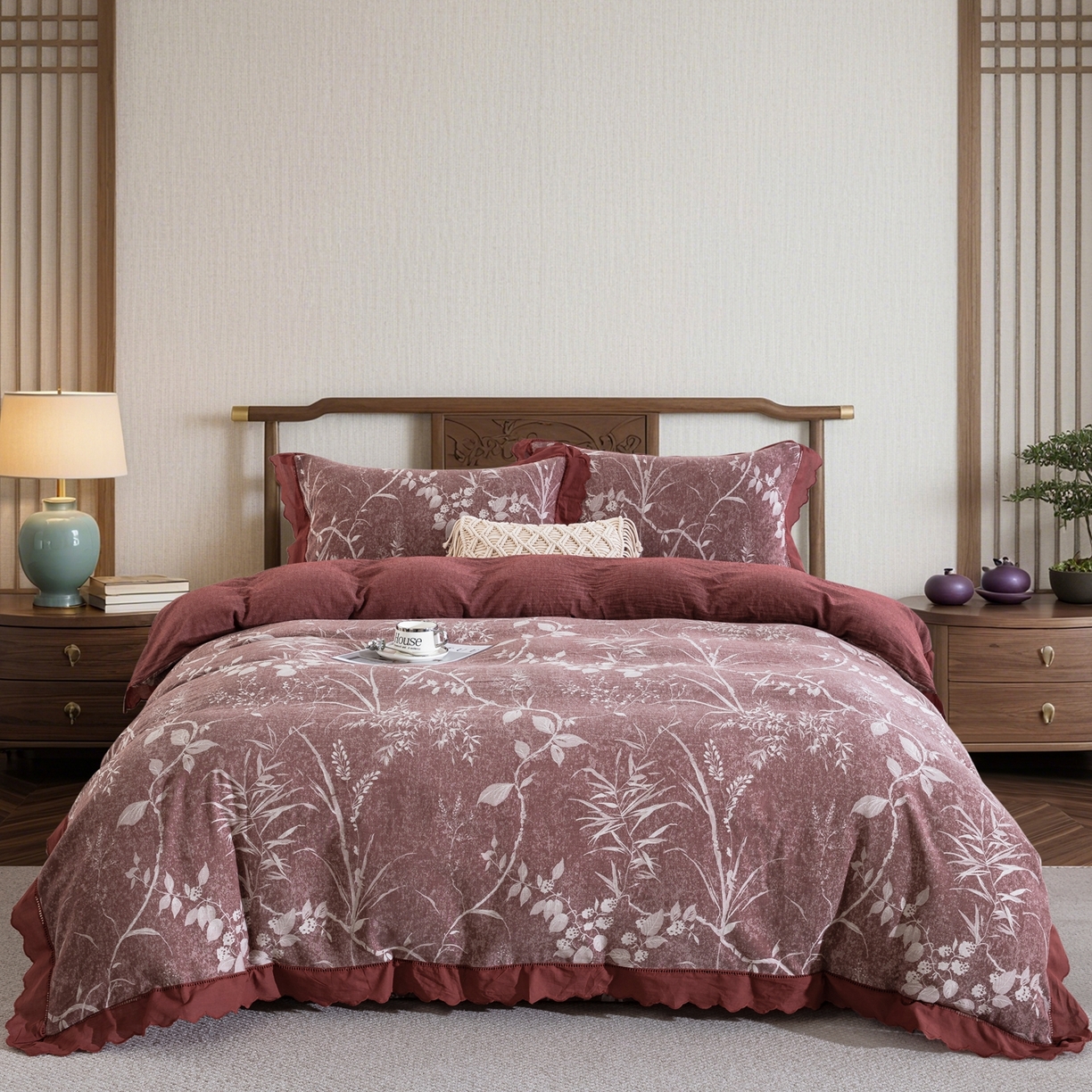 （总）鲁爱家纺供货 2025新款全棉色织提花（花边镂空款）四件套