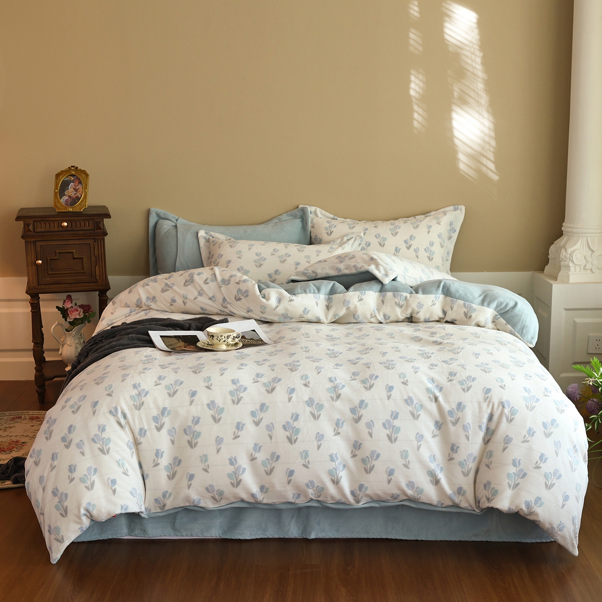 91家纺网 家纺一手货源 找家纺 菡宝 【主推第三批 带质检报告】A类全消光230g雕花绒牛奶绒四件套支持定制定做尺寸 郁金香