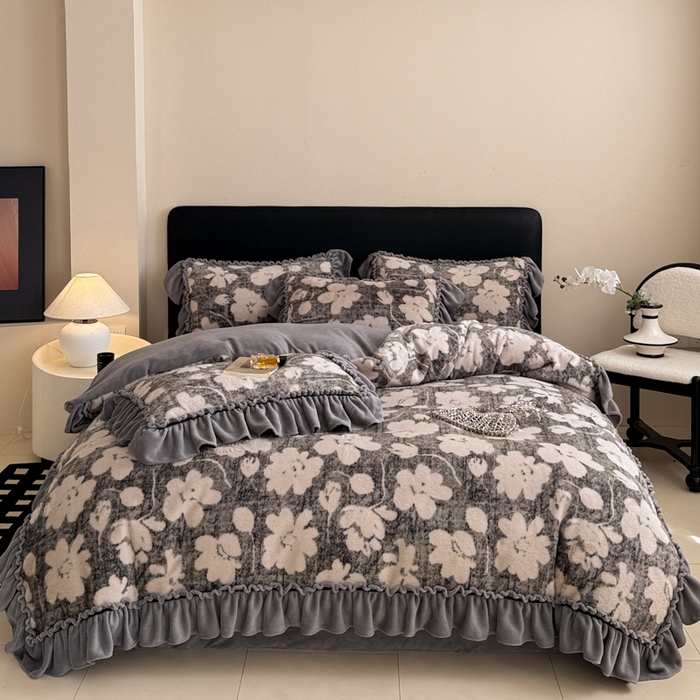 91家纺网 家纺一手货源 找家纺 米莱家纺 2025新款兔毛绒法式花边四件套 布拉格