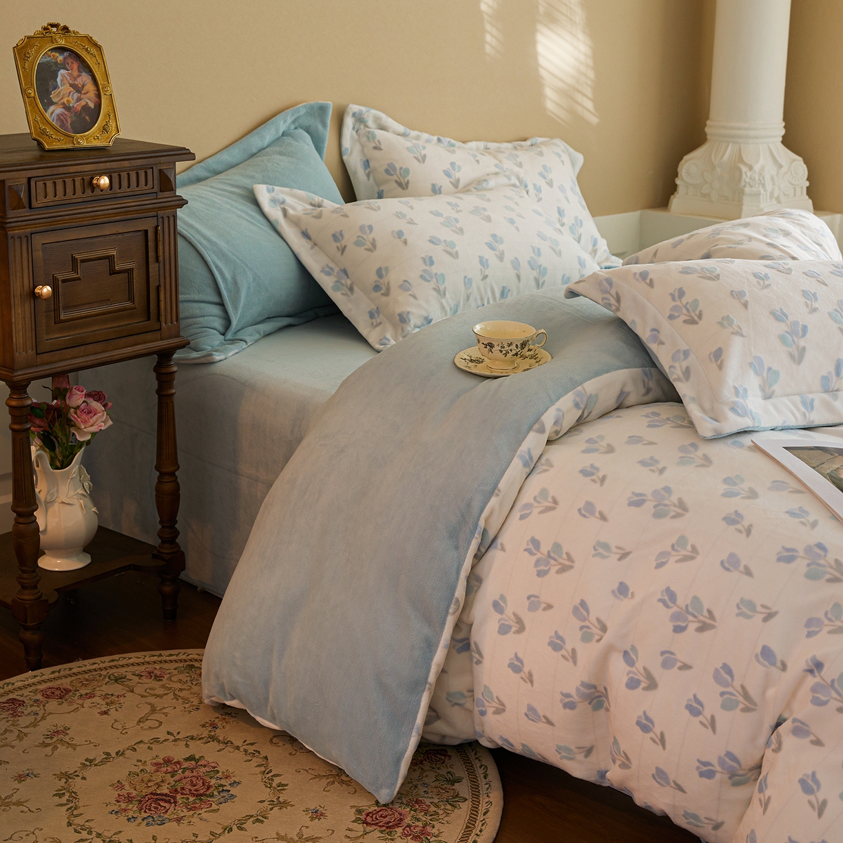 91家纺网 家纺一手货源 找家纺 菡宝 【主推第三批 带质检报告】A类全消光230g雕花绒牛奶绒四件套支持定制定做尺寸 郁金香