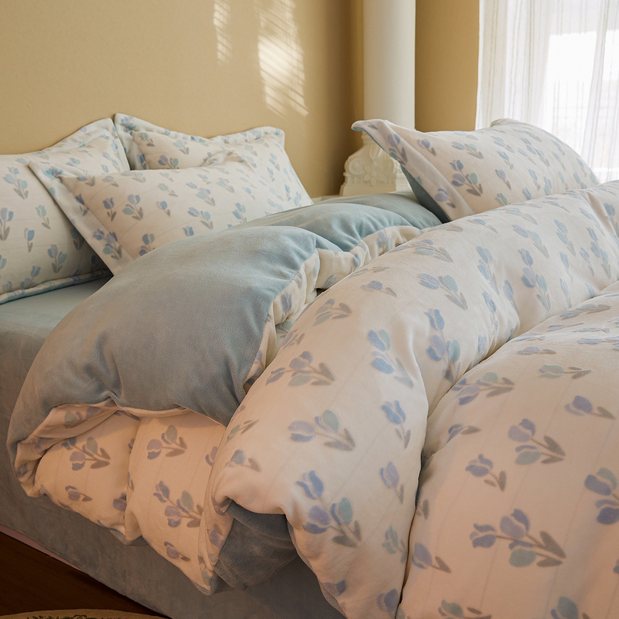 91家纺网 家纺一手货源 找家纺 菡宝 【主推第三批 带质检报告】A类全消光230g雕花绒牛奶绒四件套支持定制定做尺寸 郁金香