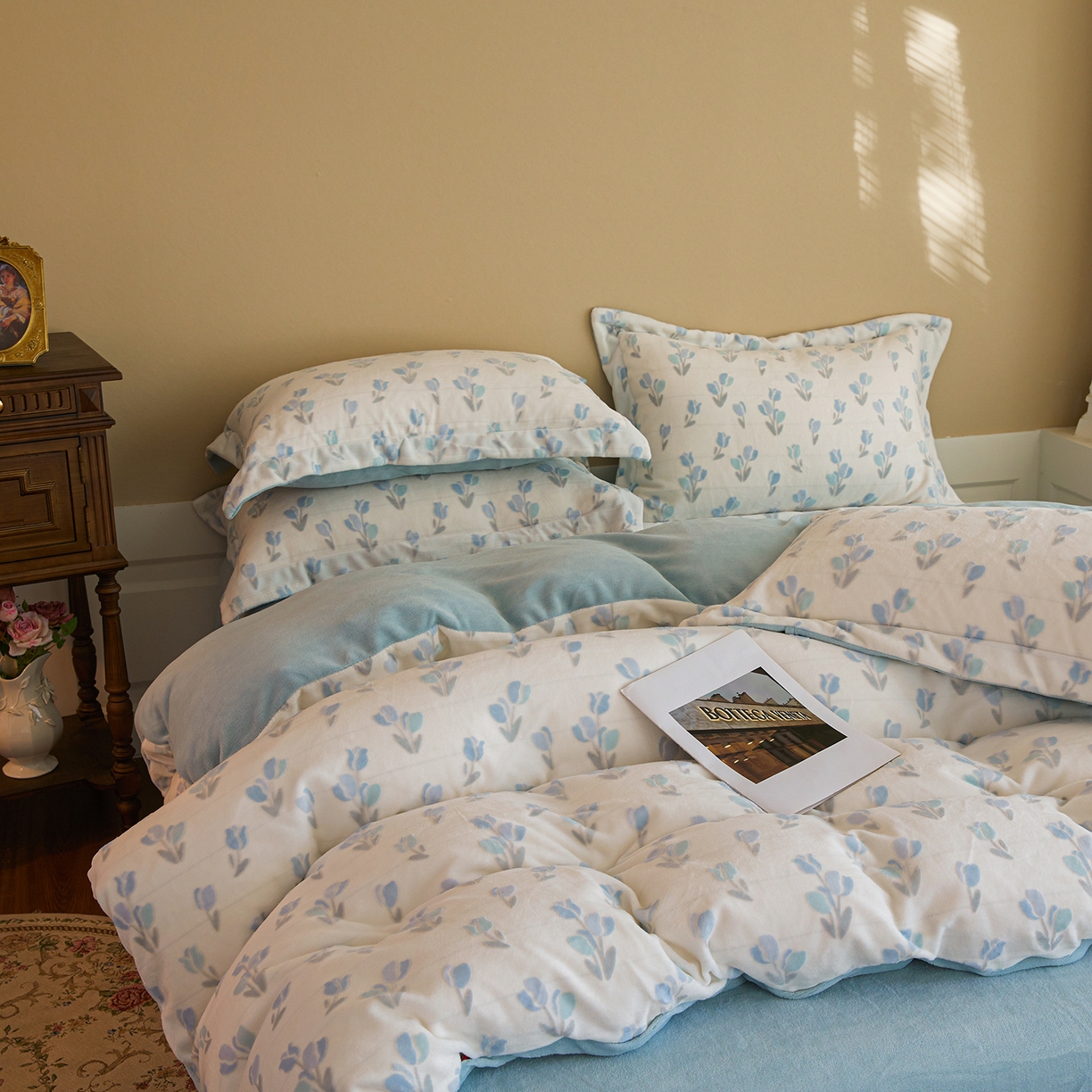 91家纺网 家纺一手货源 找家纺 菡宝 【主推第三批 带质检报告】A类全消光230g雕花绒牛奶绒四件套支持定制定做尺寸 郁金香