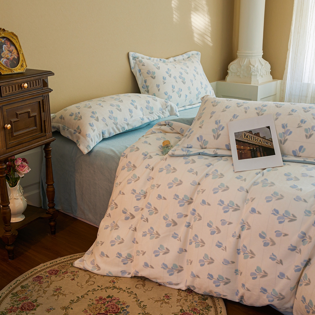 91家纺网 家纺一手货源 找家纺 菡宝 【主推第三批 带质检报告】A类全消光230g雕花绒牛奶绒四件套支持定制定做尺寸 郁金香