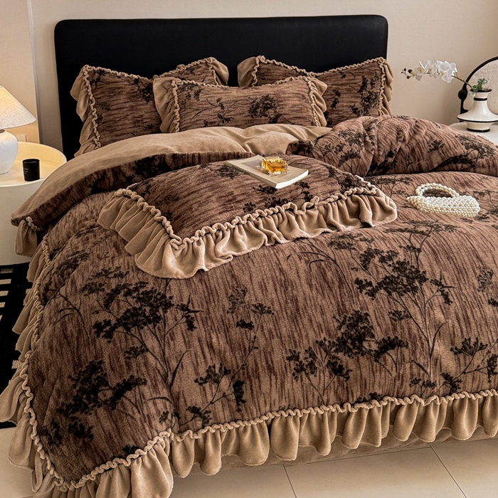 91家纺网 家纺一手货源 找家纺 米莱家纺 2025新款兔毛绒法式花边四件套 春野