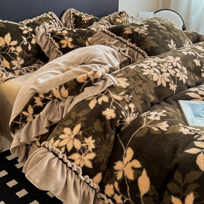 米莱家纺 2025新款兔毛绒法式花边四件套 南法假日