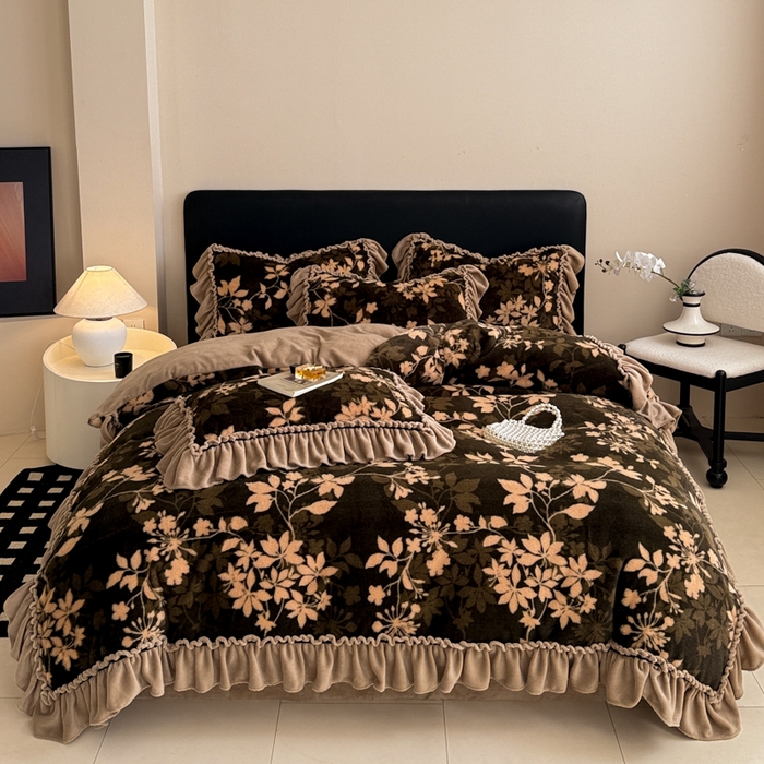 91家纺网 家纺一手货源 找家纺 米莱家纺 2025新款兔毛绒法式花边四件套 南法假日