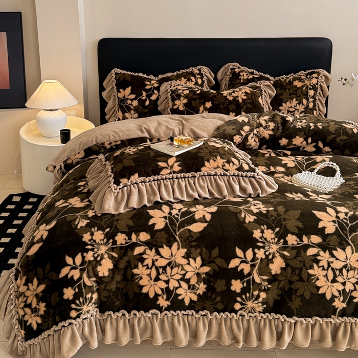 91家纺网 家纺一手货源 找家纺 米莱家纺 2025新款兔毛绒法式花边四件套 南法假日