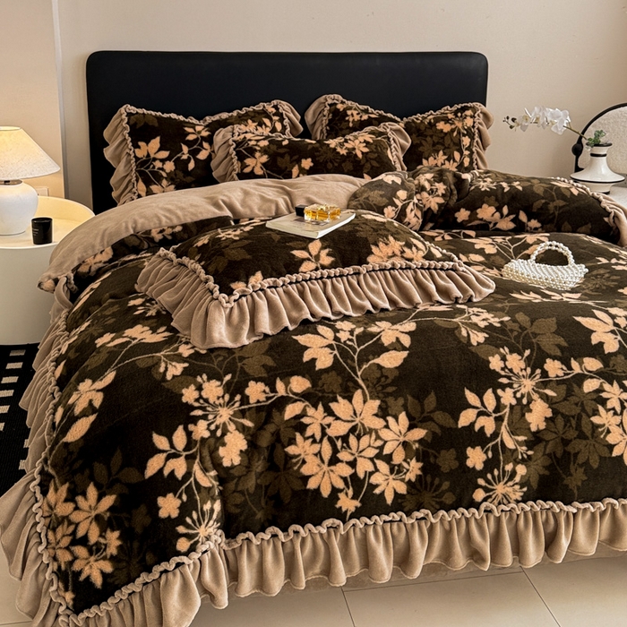 91家纺网 家纺一手货源 找家纺 米莱家纺 2025新款兔毛绒法式花边四件套 南法假日