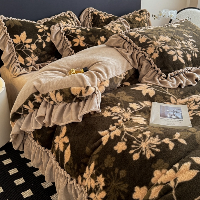 91家纺网 家纺一手货源 找家纺 米莱家纺 2025新款兔毛绒法式花边四件套 南法假日