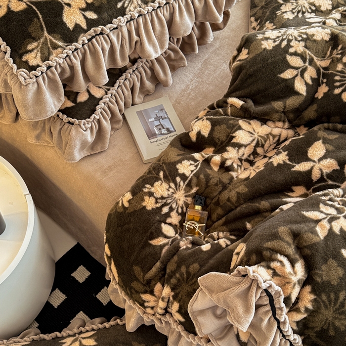 91家纺网 家纺一手货源 找家纺 米莱家纺 2025新款兔毛绒法式花边四件套 南法假日