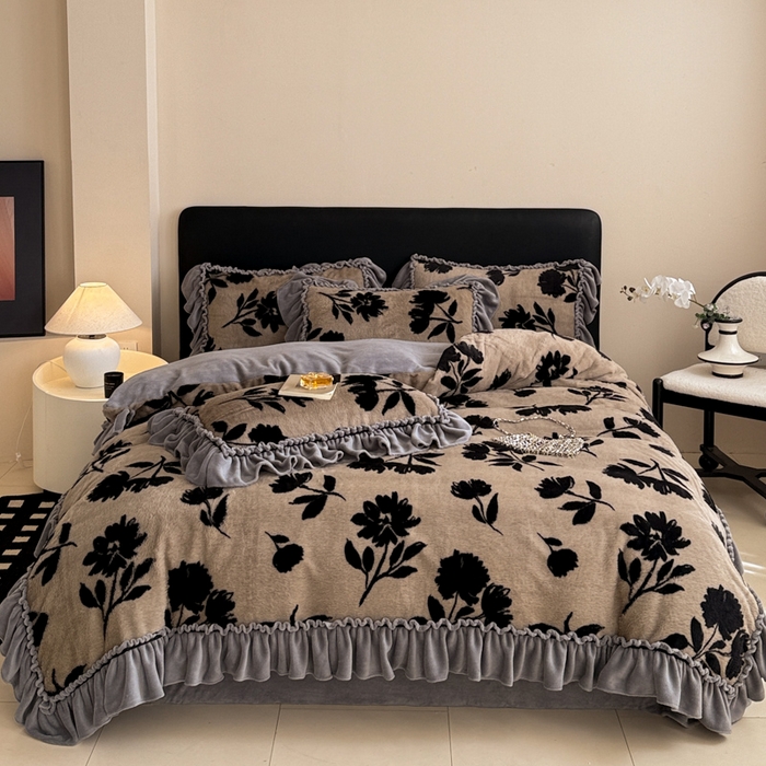 91家纺网 家纺一手货源 找家纺 米莱家纺 2025新款兔毛绒法式花边四件套 欧若拉